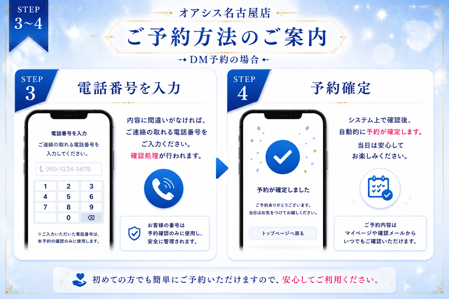 OASIS NAGOYA 予約方法3 ご予約に必要な情報