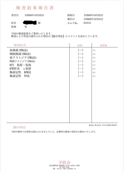 MAKOTO(ﾏｺﾄ) 検査結果💉
