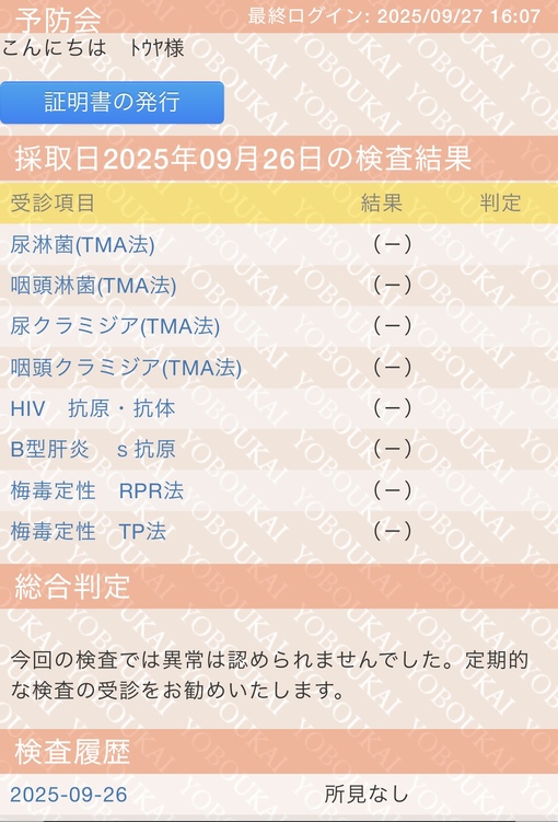 TOYA(ﾄｳﾔ) 【定期検査の結果、全て陰性でした】
