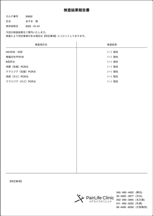 ASUMA(ｱｽﾏ) 10月も性病検査オールクリアです✨