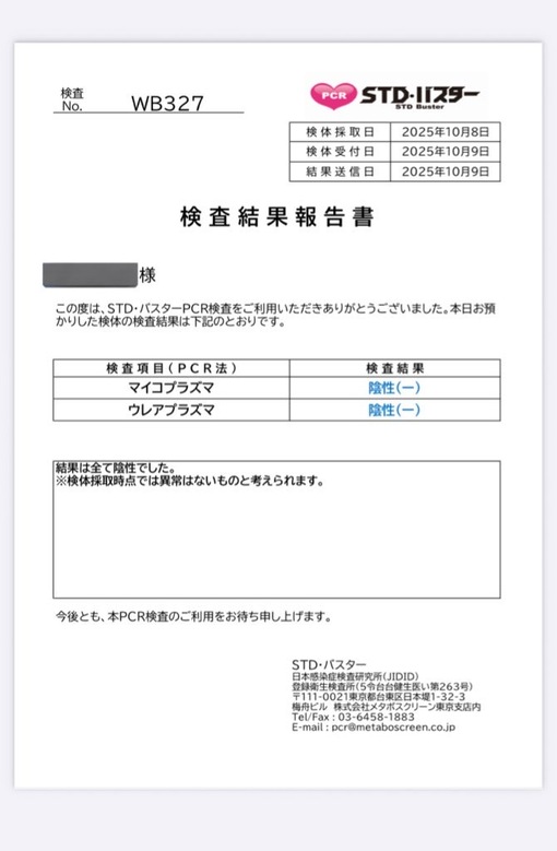 TSUZURU(ﾂﾂﾞﾙ) 直近の性病検査②✍️