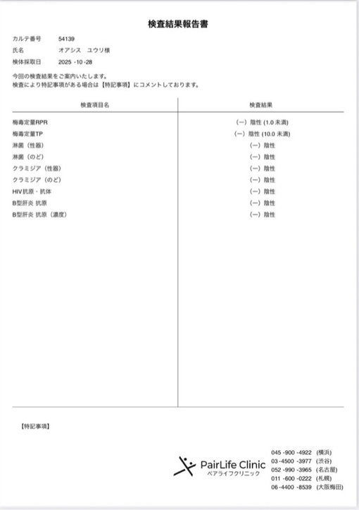 YURI(ユウリ) 検査結果✏️