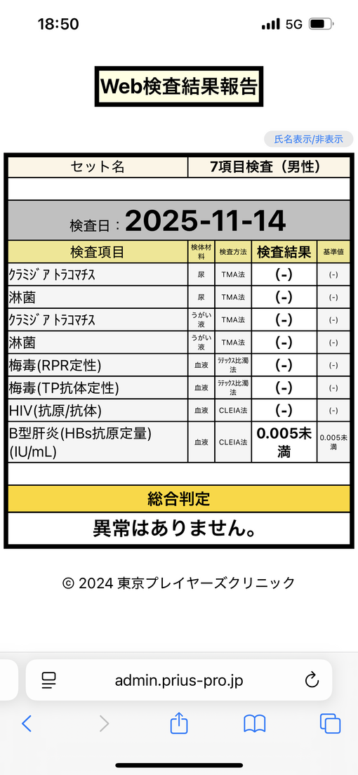 HISUI(ﾋｽｲ) 今月の検査結果です！