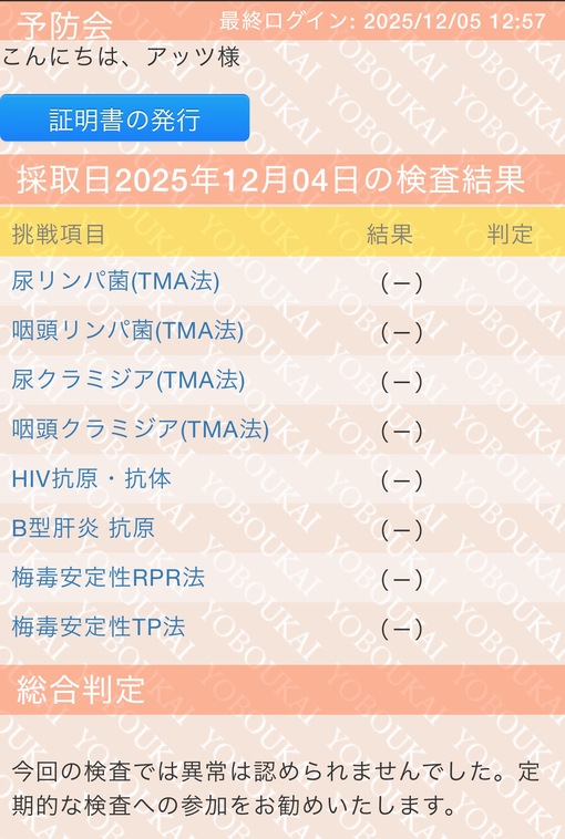ATSUTO(ｱﾂﾄ) 検査結果💉