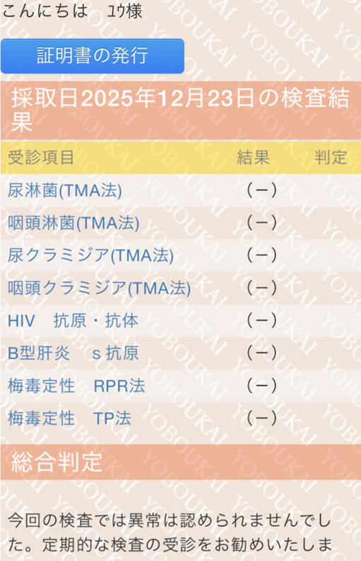 YU(ﾕｳ) 【1月】性病検査🙆‍♂️