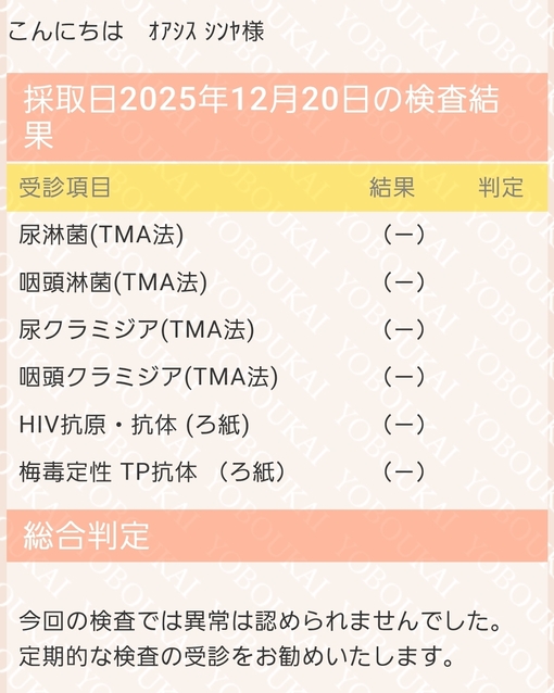 SHINYA(ｼﾝﾔ) ●性病検査結果報告です。