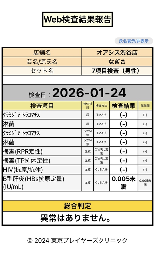 NAGISA(ﾅｷﾞｻ) オール陰性✨