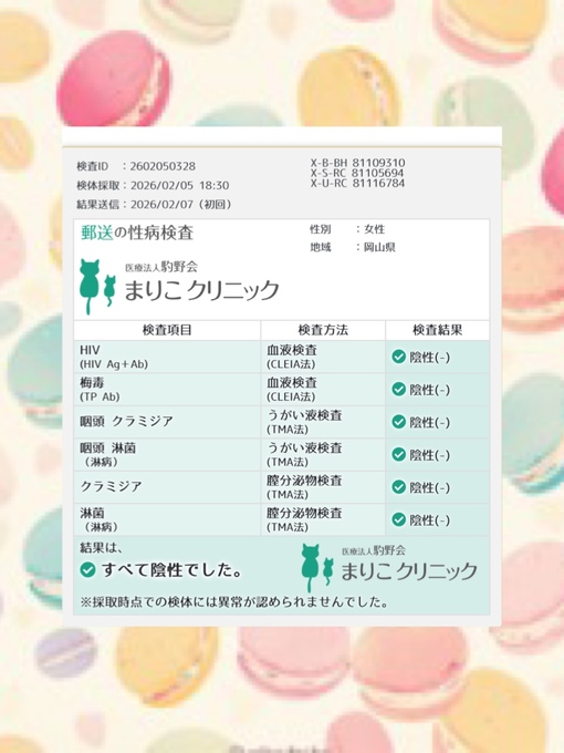 TSUZURU(ﾂﾂﾞﾙ) 直近の性病検査✍️