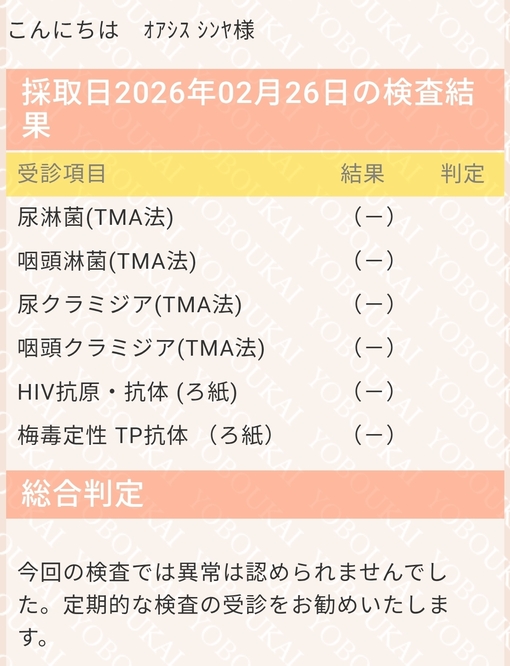 SHINYA(ｼﾝﾔ) ・性病検査結果報告です🩺