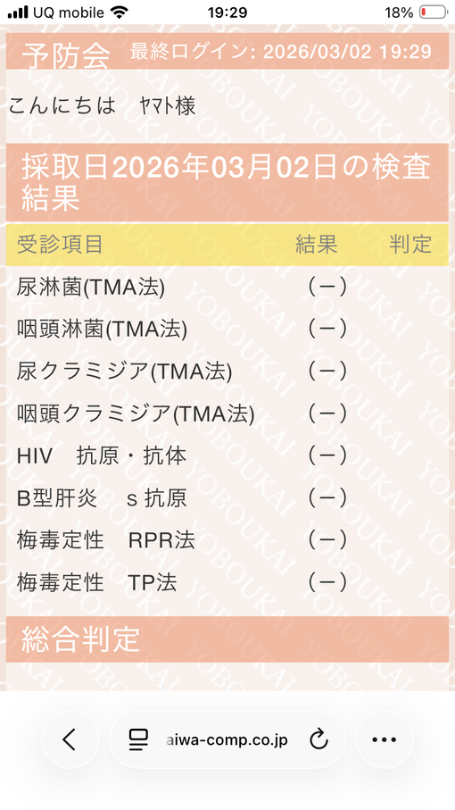 YAMATO(ﾔﾏﾄ) 性病検査結果クリア