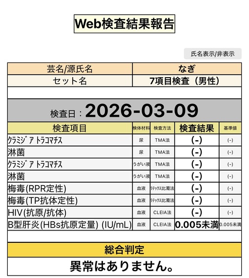 NAGI(ﾅｷﾞ) 3月 性病検査