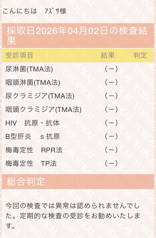 AZUSA(ｱｽﾞｻ) 3月性病検査について
