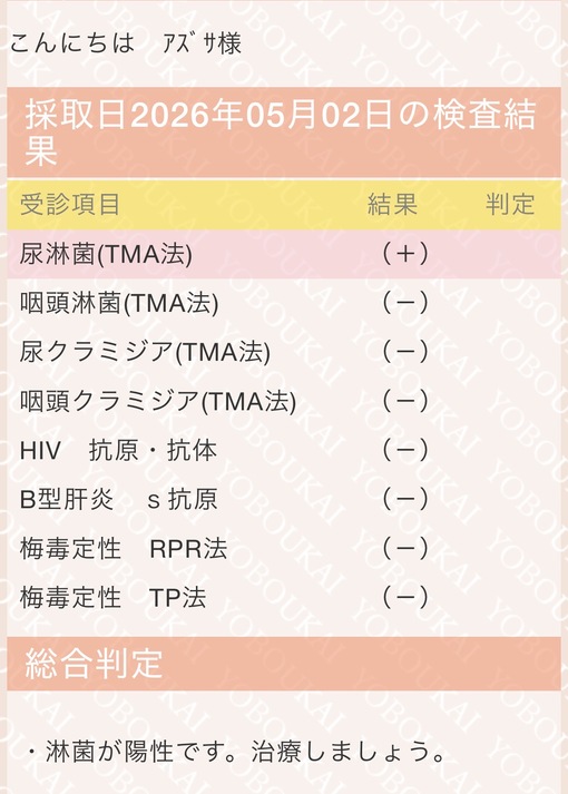 AZUSA(ｱｽﾞｻ) 4月性病検査について