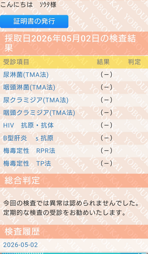 SOTA(ｿｳﾀ) 性病検査陰性