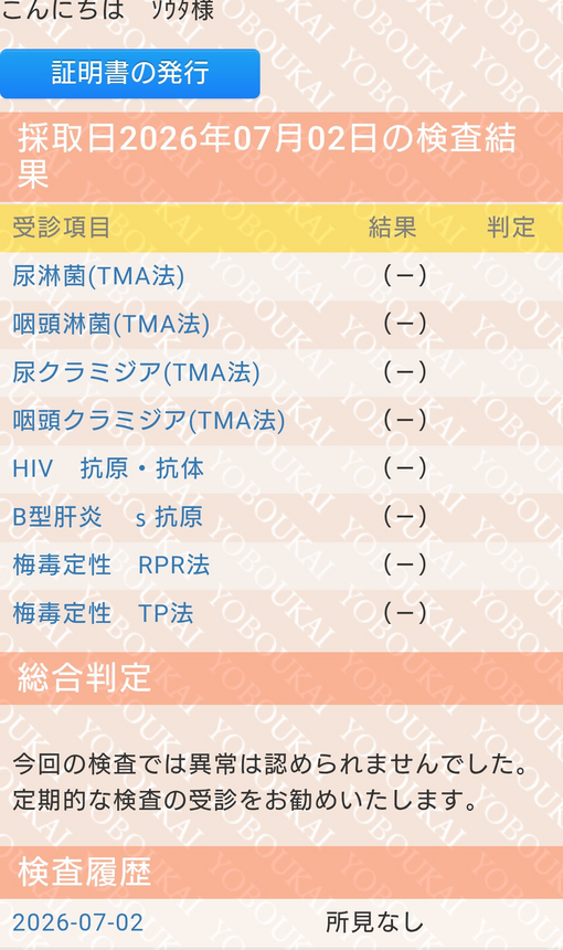 SOTA(ｿｳﾀ) 性病検査陰性