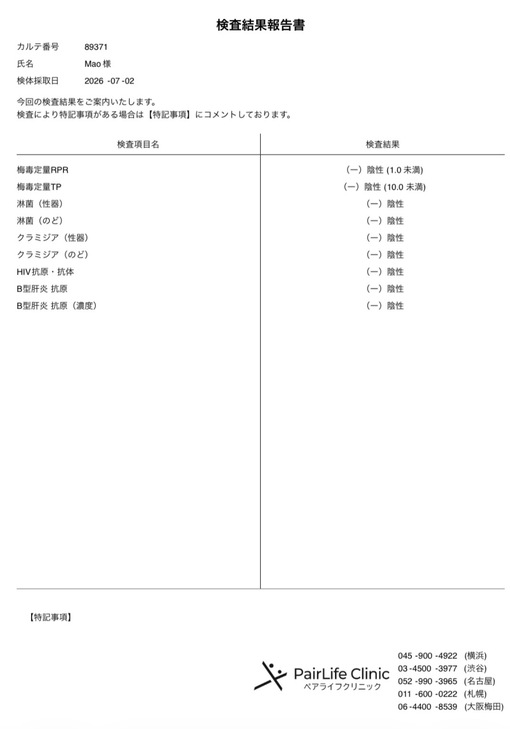 MAO 7月検査結果