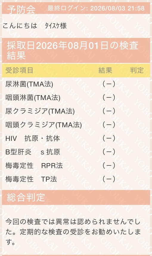 TAISUKE(ﾀｲｽｹ) 今月も検査オールクリアです💎✨️