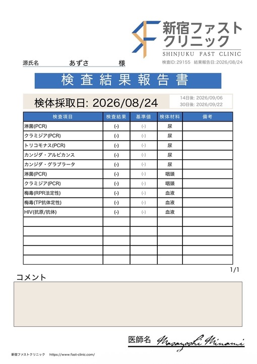 AZUSA(ｱｽﾞｻ) 性病検査について