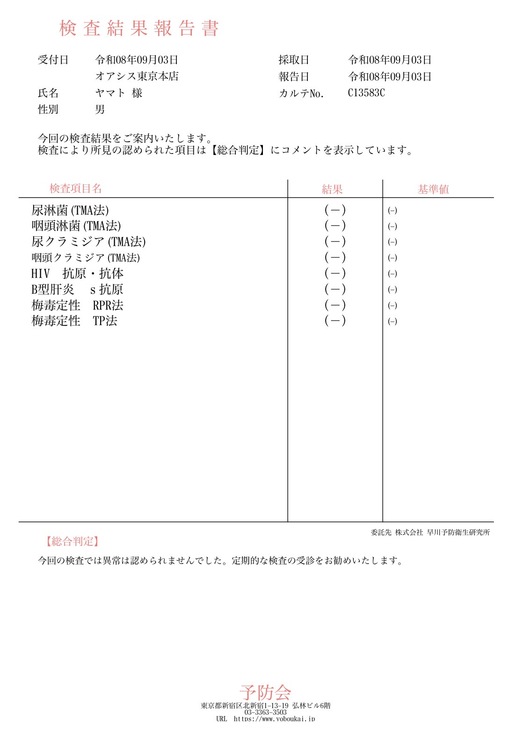 YAMATO(ﾔﾏﾄ) 性病検査結果🫶