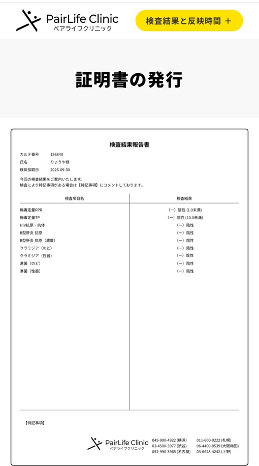 RYOYA(ﾘｮｳﾔ) 全部陰性でした！今月もよろしくお願いいたします✨