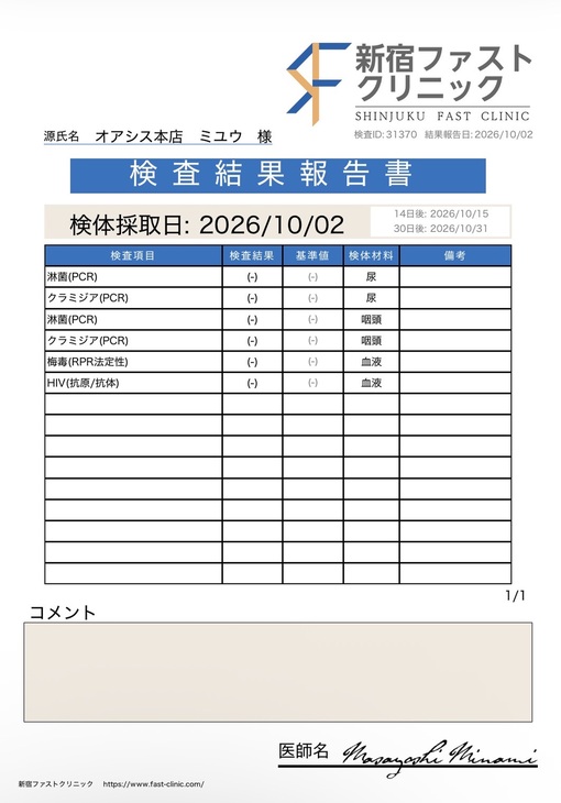 MIYU(ﾐﾕｳ) 性病検査報告