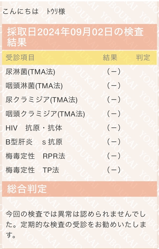 TORI(ﾄｳﾘ) 性病検査結果クリア！