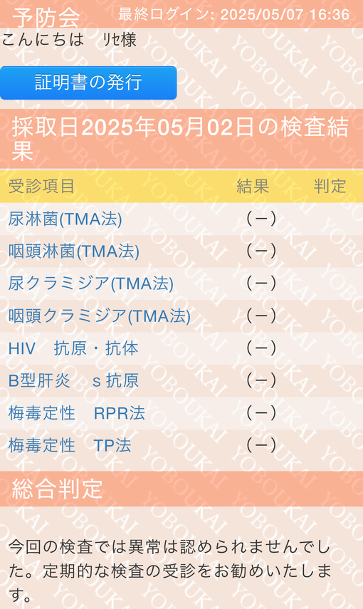 RISE(ﾘｾ) 5月検査結果☺︎