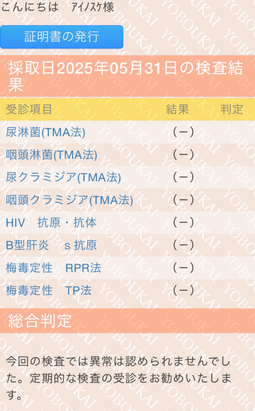 AINOSUKE(ｱｲﾉｽｹ) 6月度の検査結果のお知らせ🧑🏻‍⚕️
