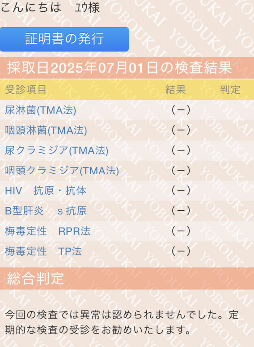 YU(ﾕｳ) 【7月】性病検査🙆‍♂️
