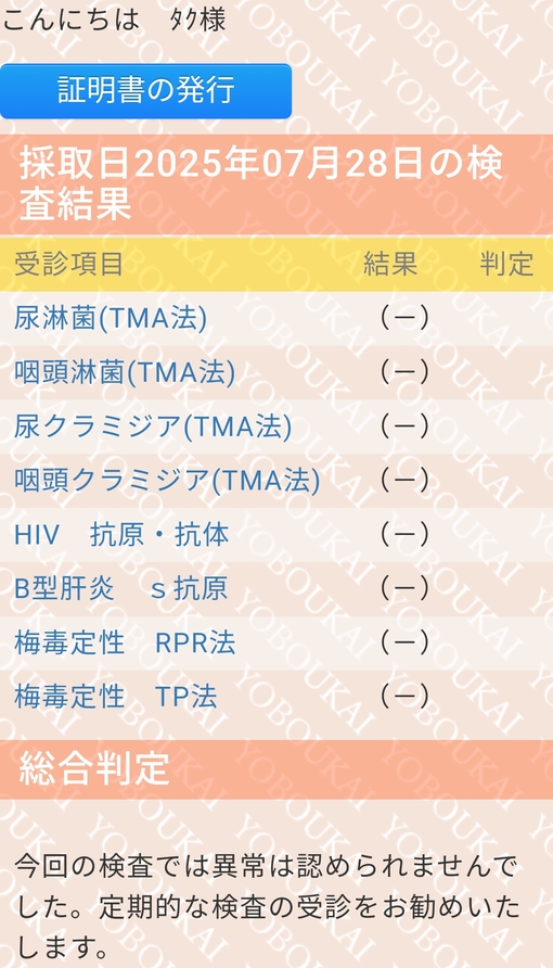 TAKU(ﾀｸ) 性病検査結果