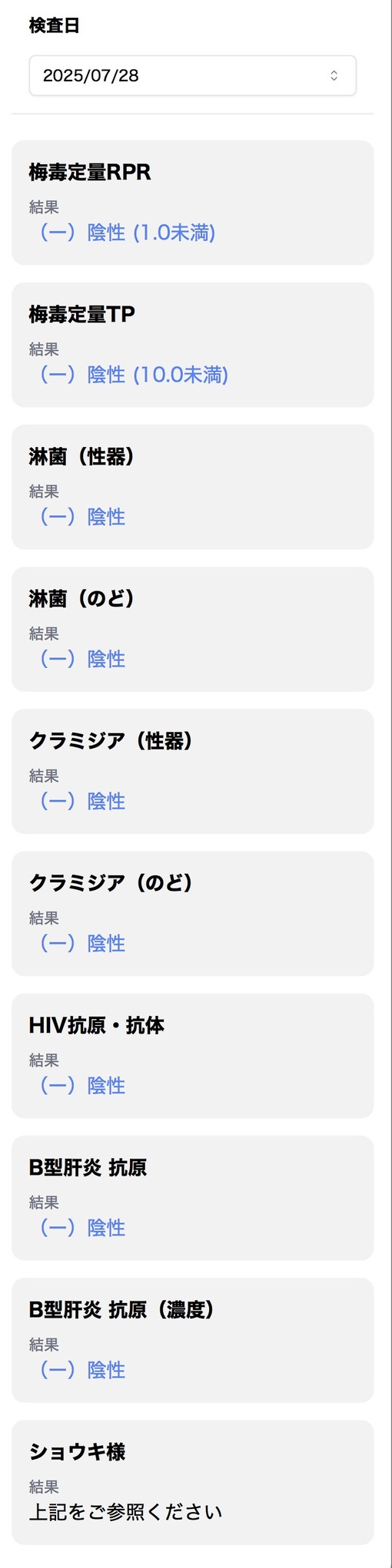 青山翔輝(ｱｵﾔﾏｼｮｳｷ) 8月度性病検査結果