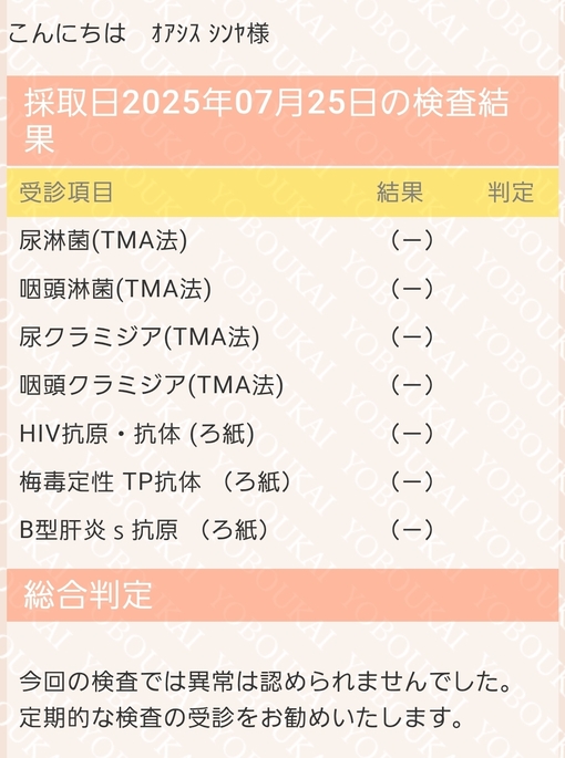 SHINYA(ｼﾝﾔ) 性病検査結果報告です🙇‍♂️