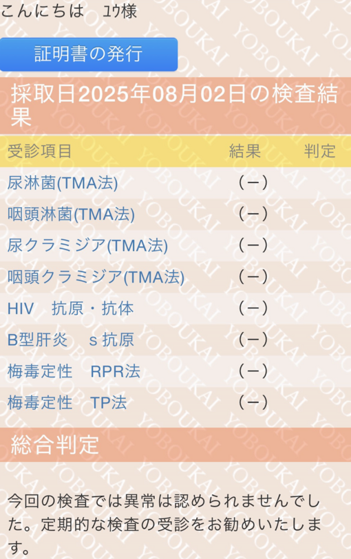 YU(ﾕｳ) 【8月】性病検査🙆‍♂️